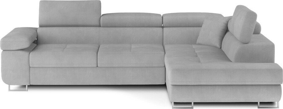 Světle šedá sametová rozkládací/s úložným prostorem rohová pohovka (pravý roh/do L) Anton – ELTAP