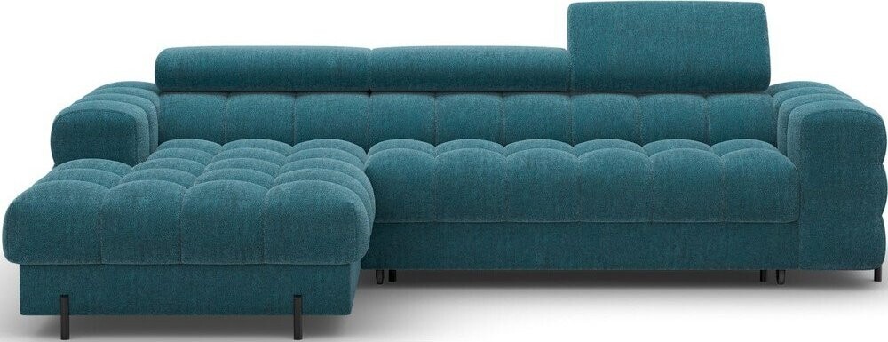 Modrá žinylková rozkládací/s úložným prostorem rohová pohovka (levý roh/s lenoškou) Felro – ELTAP