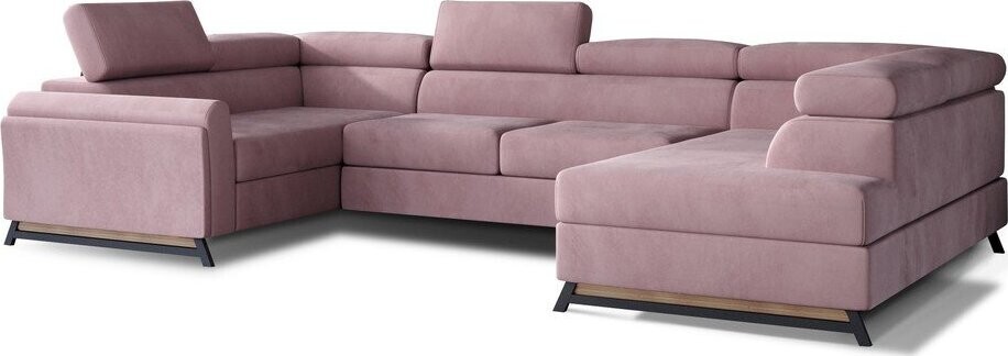 Růžová sametová rozkládací/s úložným prostorem rohová pohovka (pravý roh/do