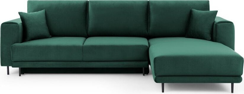 Zelená sametová rozkládací/s úložným prostorem rohová pohovka (pravý roh/s lenoškou) Dalia – ELTAP