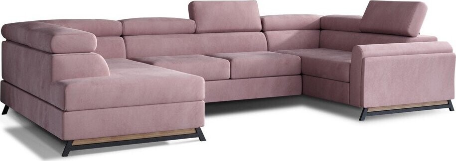 Růžová sametová rozkládací/s úložným prostorem rohová pohovka (levý roh/do