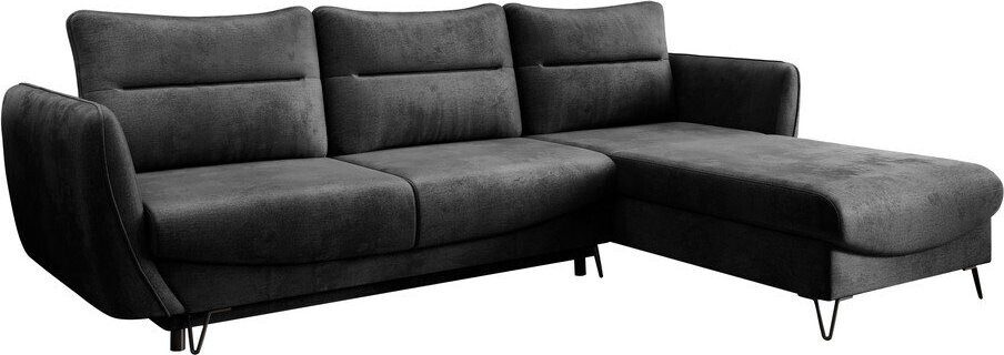 Tmavě šedá sametová rozkládací/s úložným prostorem rohová pohovka (pravý roh/s lenoškou) Silva – ELTAP