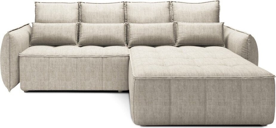 Béžová sametová rozkládací/s úložným prostorem rohová pohovka (pravý roh/s lenoškou) Campo – ELTAP