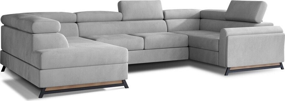 Světle šedá sametová rozkládací/s úložným prostorem rohová pohovka (levý roh/do 