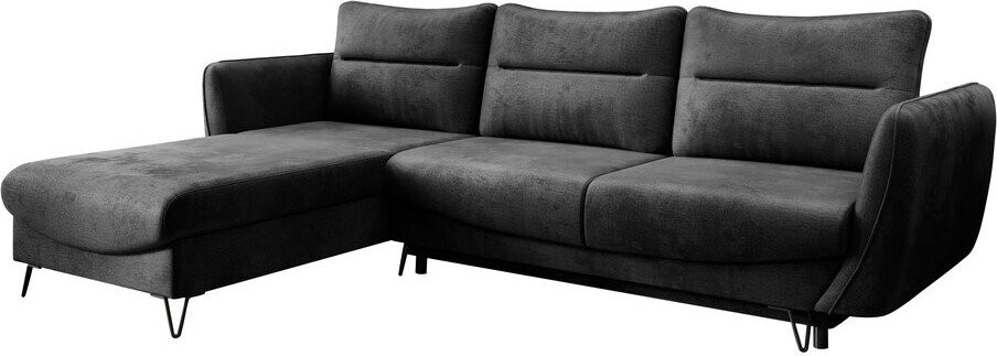 Tmavě šedá sametová rozkládací/s úložným prostorem rohová pohovka (levý roh/s lenoškou) Silva – ELTAP