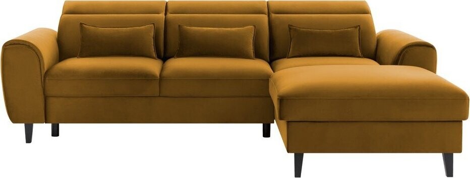 Žlutá sametová rozkládací/s úložným prostorem rohová pohovka (pravý roh/s lenoškou) Foble – ELTAP