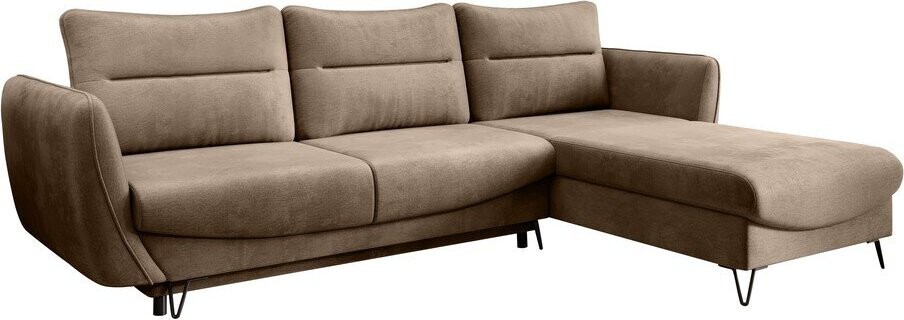 Světle hnědá sametová rozkládací/s úložným prostorem rohová pohovka (pravý roh/s lenoškou) Silva – ELTAP