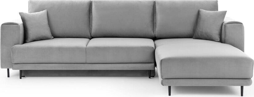 Světle šedá sametová rozkládací/s úložným prostorem rohová pohovka (pravý roh/s lenoškou) Dalia – ELTAP