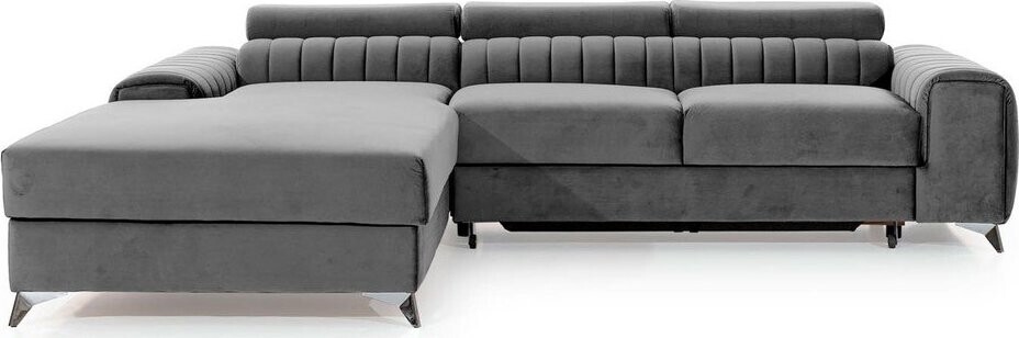 Šedá sametová rozkládací/s úložným prostorem rohová pohovka (levý roh/s lenoškou) Grayson – ELTAP