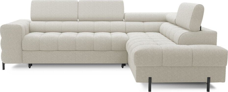 Krémová rozkládací/s úložným prostorem rohová pohovka z textilie bouclé (pravý roh/do L) Ferucce – ELTAP