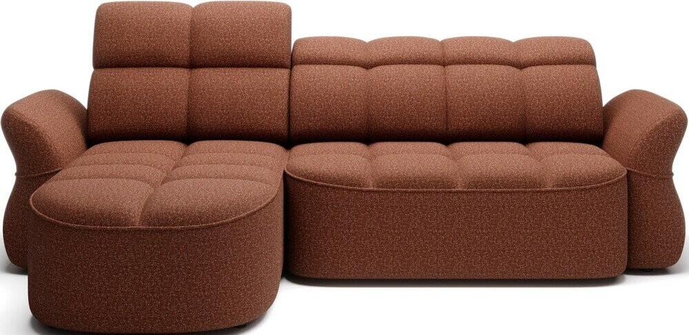 Sametová rozkládací/s úložným prostorem rohová pohovka v terakotové barvě (levý roh/s lenoškou) Beneth – ELTAP