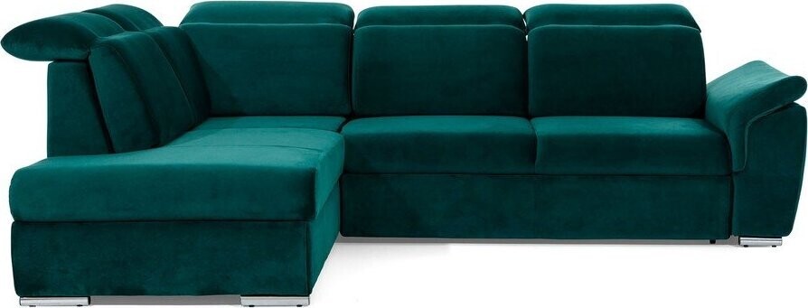 Zelená sametová rozkládací/s úložným prostorem rohová pohovka (levý roh/do L) Loreto – ELTAP