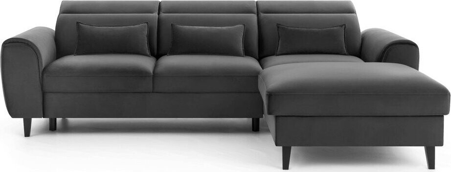 Tmavě šedá sametová rozkládací/s úložným prostorem rohová pohovka (pravý roh/s lenoškou) Foble – ELTAP