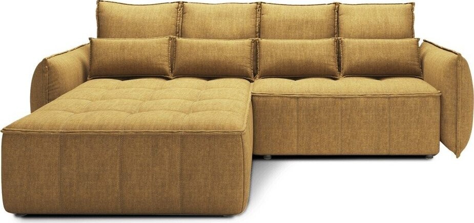 Žlutá sametová rozkládací/s úložným prostorem rohová pohovka (levý roh/s lenoškou) Campo – ELTAP