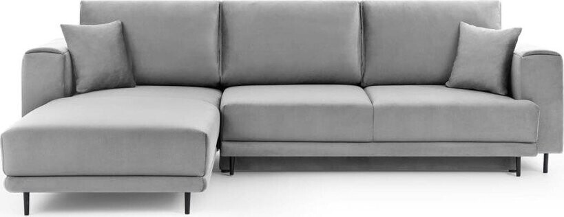 Světle šedá sametová rozkládací/s úložným prostorem rohová pohovka (levý roh/s lenoškou) Dalia – ELTAP