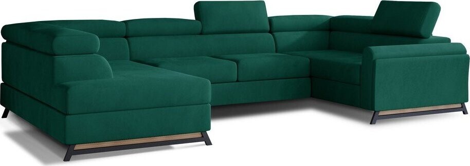 Zelená sametová rozkládací/s úložným prostorem rohová pohovka (levý roh/do 