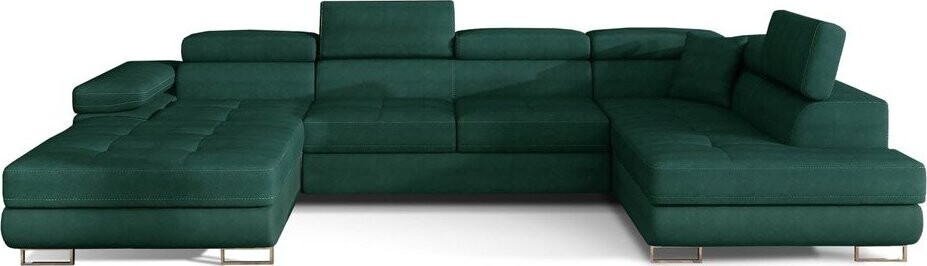 Zelená sametová rozkládací/s úložným prostorem rohová pohovka (pravý roh/do