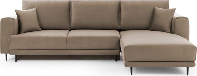 Světle hnědá sametová rozkládací/s úložným prostorem rohová pohovka (pravý roh/s lenoškou) Dalia – ELTAP