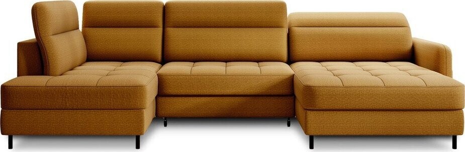 Žlutá sametová rozkládací/s úložným prostorem rohová pohovka (levý roh/do