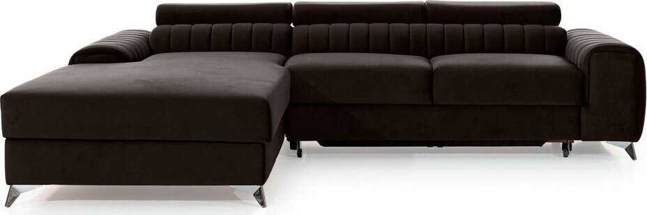 Tmavě hnědá sametová rozkládací/s úložným prostorem rohová pohovka (levý roh/s lenoškou) Grayson – ELTAP