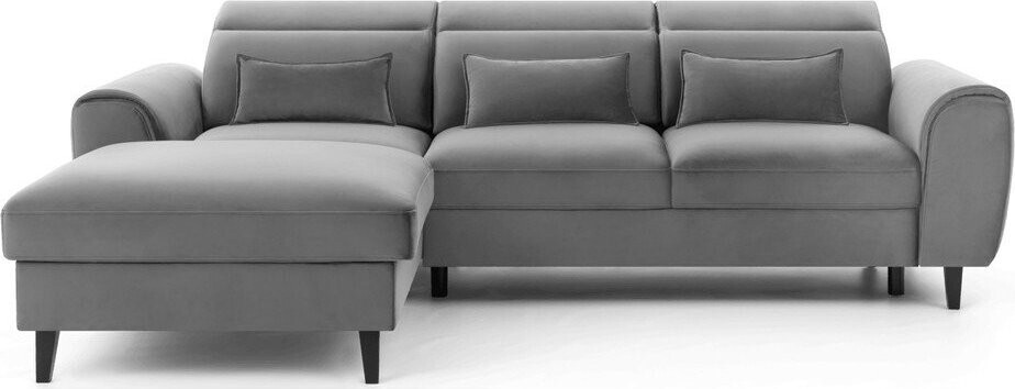 Šedá sametová rozkládací/s úložným prostorem rohová pohovka (levý roh/s lenoškou) Foble – ELTAP