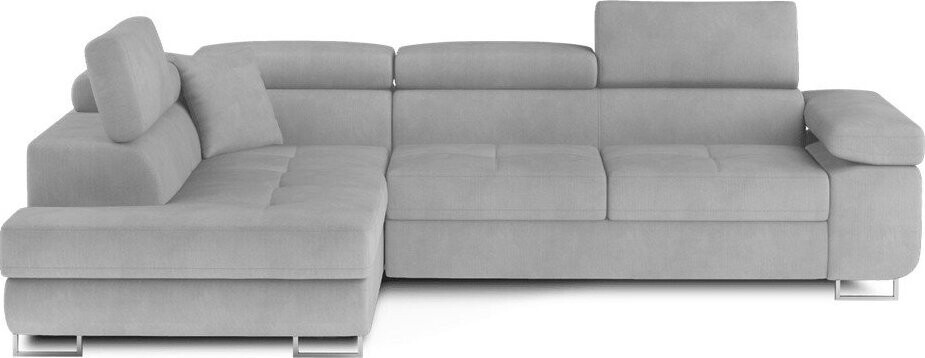 Světle šedá sametová rozkládací/s úložným prostorem rohová pohovka (levý roh/do L) Anton – ELTAP