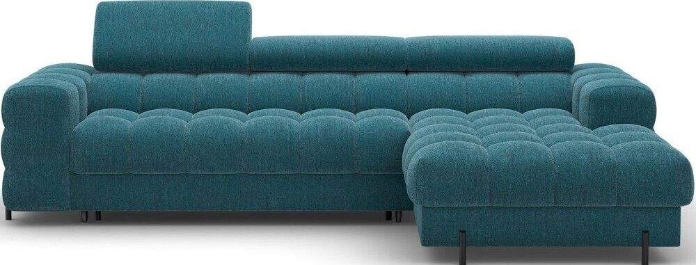 Modrá žinylková rozkládací/s úložným prostorem rohová pohovka (pravý roh/s lenoškou) Felro – ELTAP