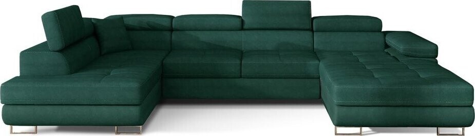 Zelená sametová rozkládací/s úložným prostorem rohová pohovka (levý roh/do 