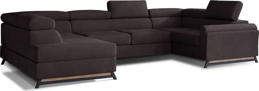 Tmavě hnědá sametová rozkládací/s úložným prostorem rohová pohovka (levý roh/do 