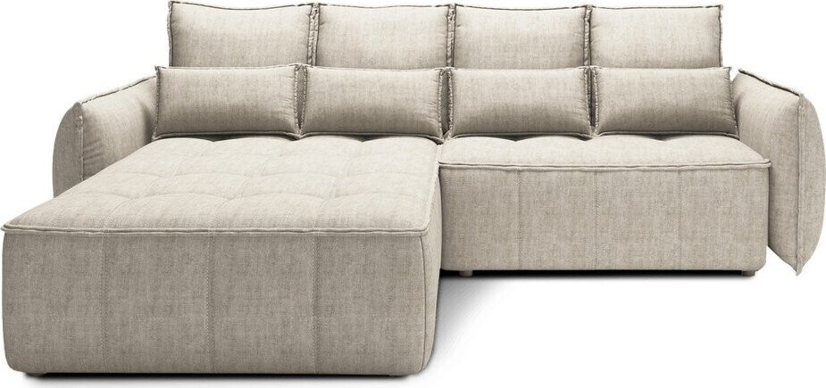 Béžová sametová rozkládací/s úložným prostorem rohová pohovka (levý roh/s lenoškou) Campo – ELTAP