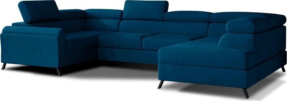 Modrá sametová rozkládací/s úložným prostorem rohová pohovka (pravý roh/do 