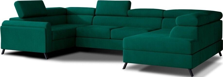 Zelená sametová rozkládací/s úložným prostorem rohová pohovka (pravý roh/do 