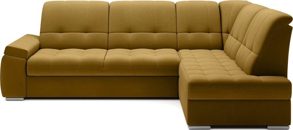 Žlutá sametová rozkládací/s úložným prostorem rohová pohovka (pravý roh/do L) Sado – ELTAP