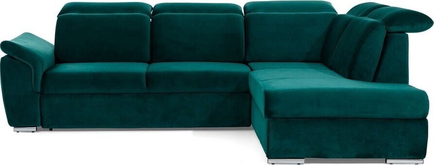 Zelená sametová rozkládací/s úložným prostorem rohová pohovka (pravý roh/do L) Loreto – ELTAP