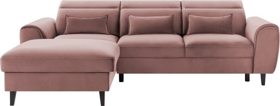 Růžová sametová rozkládací/s úložným prostorem rohová pohovka (levý roh/s lenoškou) Foble – ELTAP