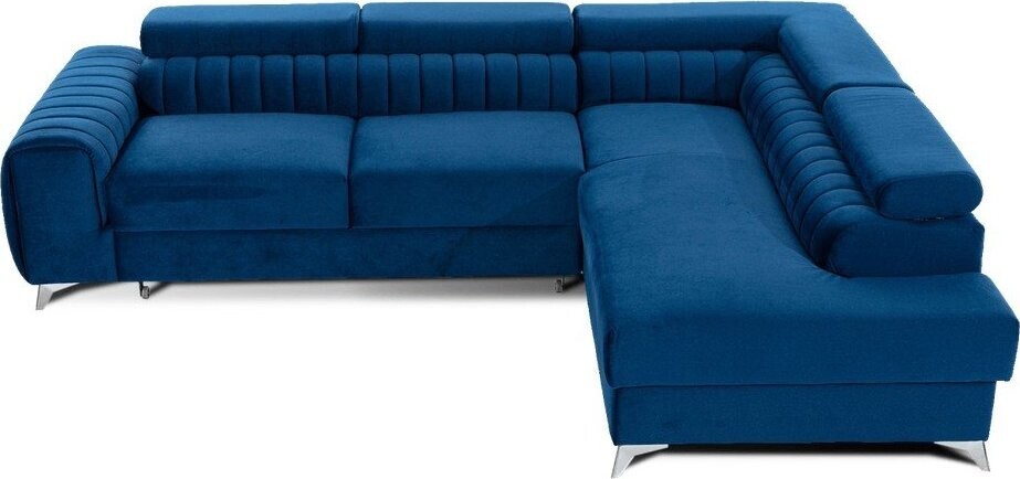 Modrá sametová rozkládací/s úložným prostorem rohová pohovka (pravý roh/do L) Laurence – ELTAP