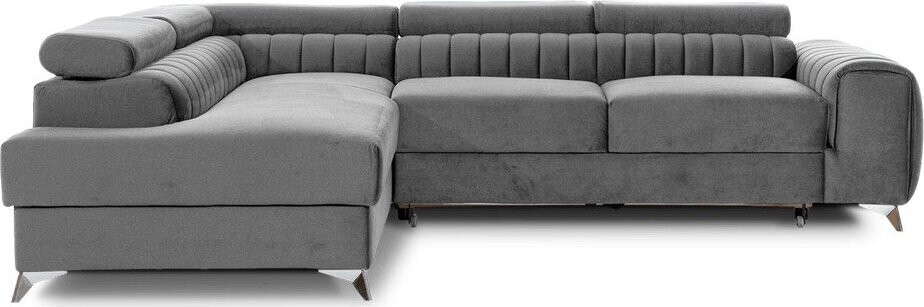 Šedá sametová rozkládací/s úložným prostorem rohová pohovka (levý roh/do L) Laurence – ELTAP