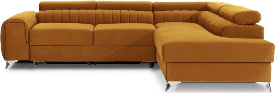 Žlutá sametová rozkládací/s úložným prostorem rohová pohovka (pravý roh/do L) Laurence – ELTAP