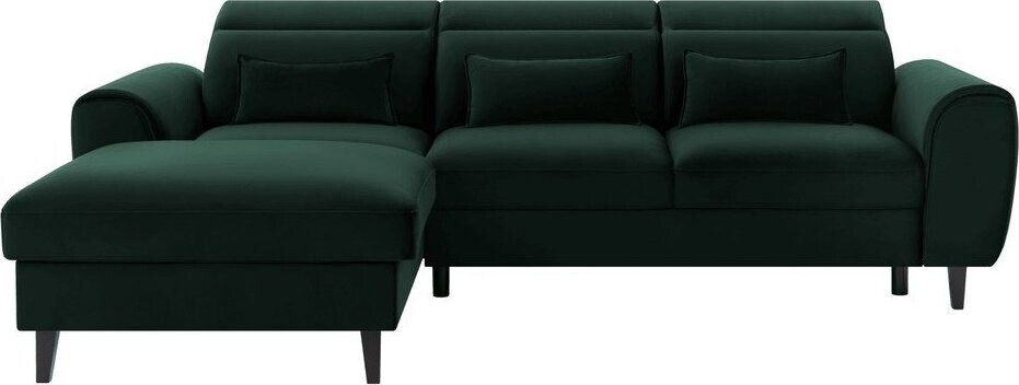 Tmavě zelená sametová rozkládací/s úložným prostorem rohová pohovka (levý roh/s lenoškou) Foble – ELTAP