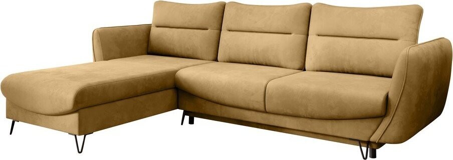 Žlutá sametová rozkládací/s úložným prostorem rohová pohovka (levý roh/s lenoškou) Silva – ELTAP