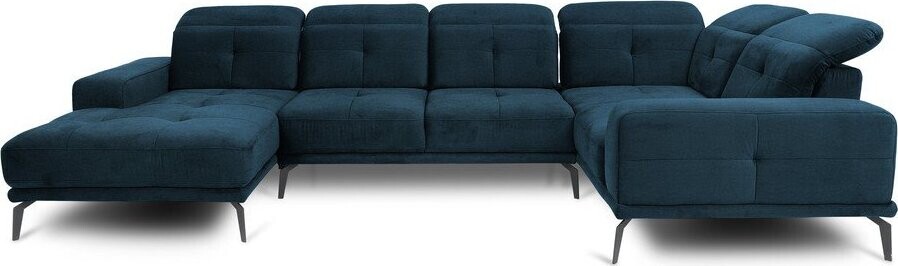 Tmavě modrá sametová rohová pohovka (pravý roh/do