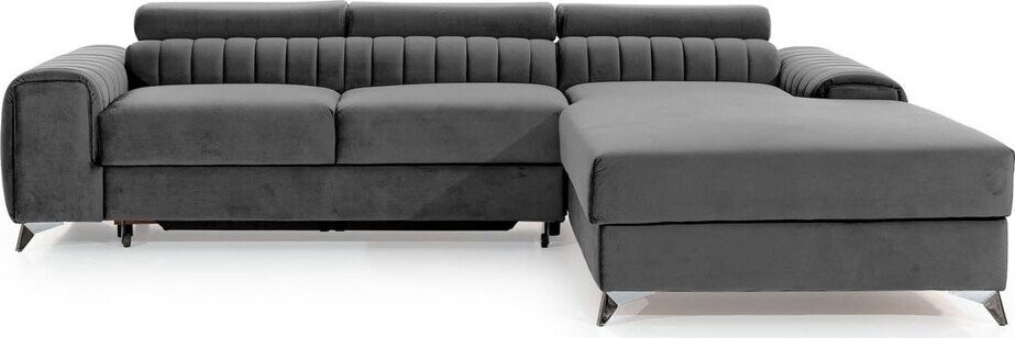 Tmavě šedá sametová rozkládací/s úložným prostorem rohová pohovka (pravý roh/s lenoškou) Grayson – ELTAP