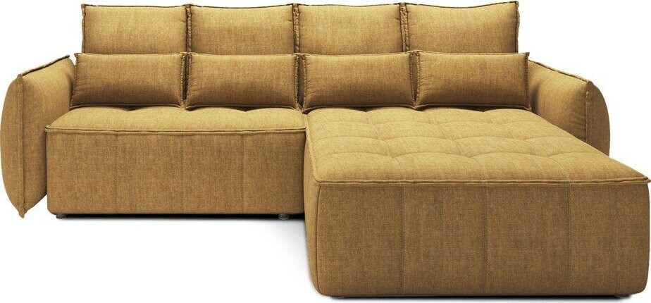 Žlutá sametová rozkládací/s úložným prostorem rohová pohovka (pravý roh/s lenoškou) Campo – ELTAP