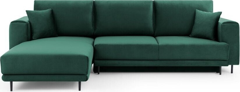Zelená sametová rozkládací/s úložným prostorem rohová pohovka (levý roh/s lenoškou) Dalia – ELTAP