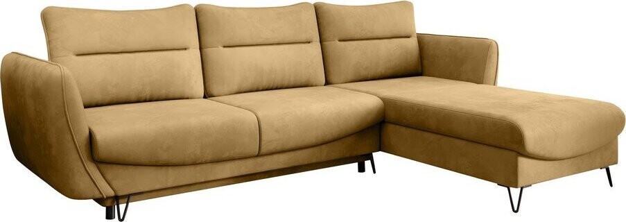 Žlutá sametová rozkládací/s úložným prostorem rohová pohovka (pravý roh/s lenoškou) Silva – ELTAP