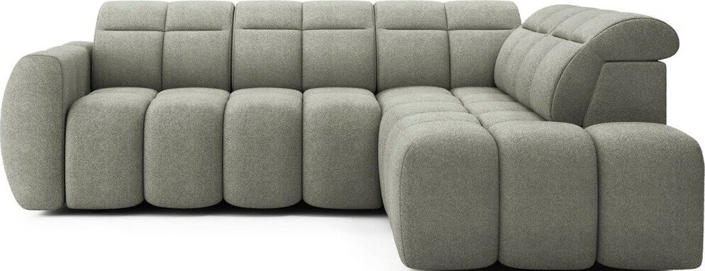 Šedozelená rozkládací/s úložným prostorem rohová pohovka z textilie bouclé (pravý roh/do L) Falconn – ELTAP