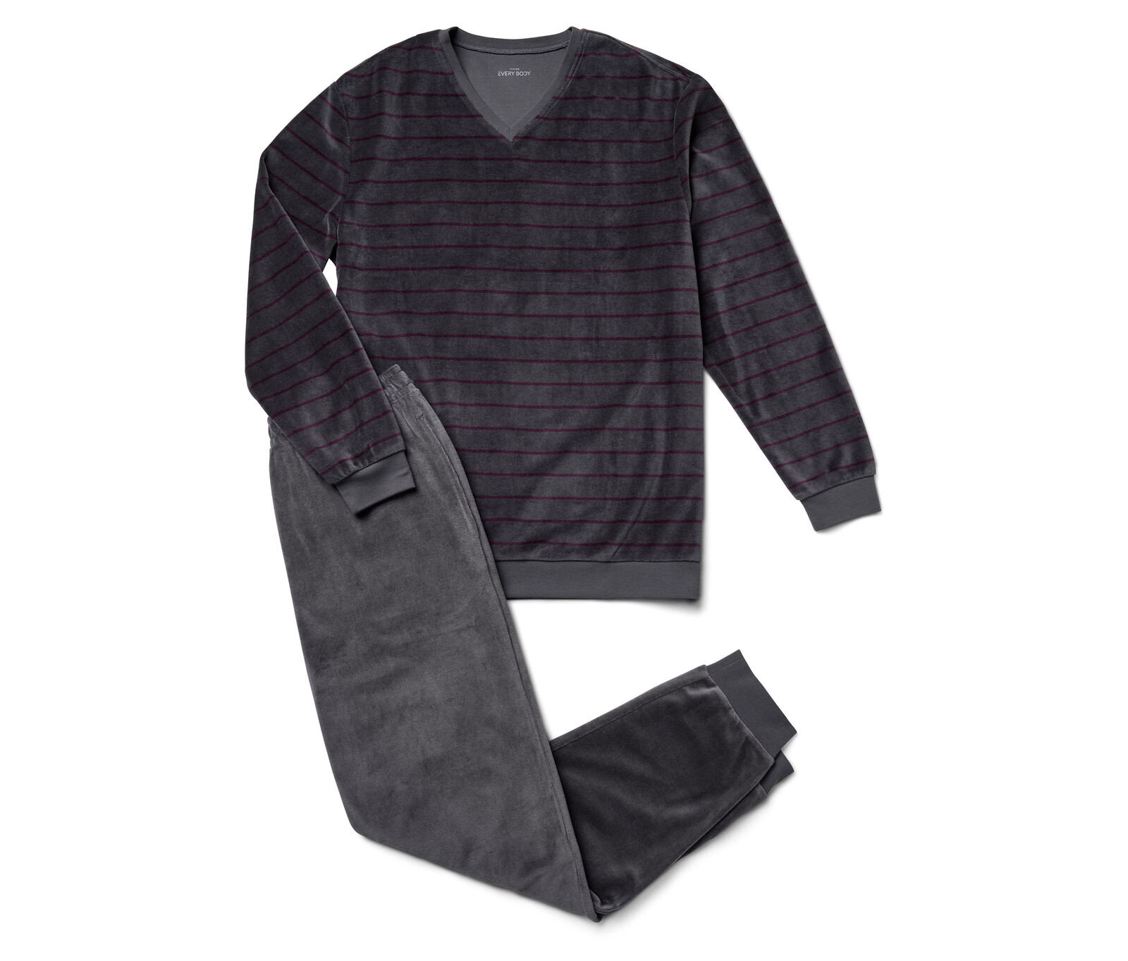 Tchibo - Pyžamo z plyšového úpletu - pro muže - vel. M 48/50 - barva: šedá/s proužky