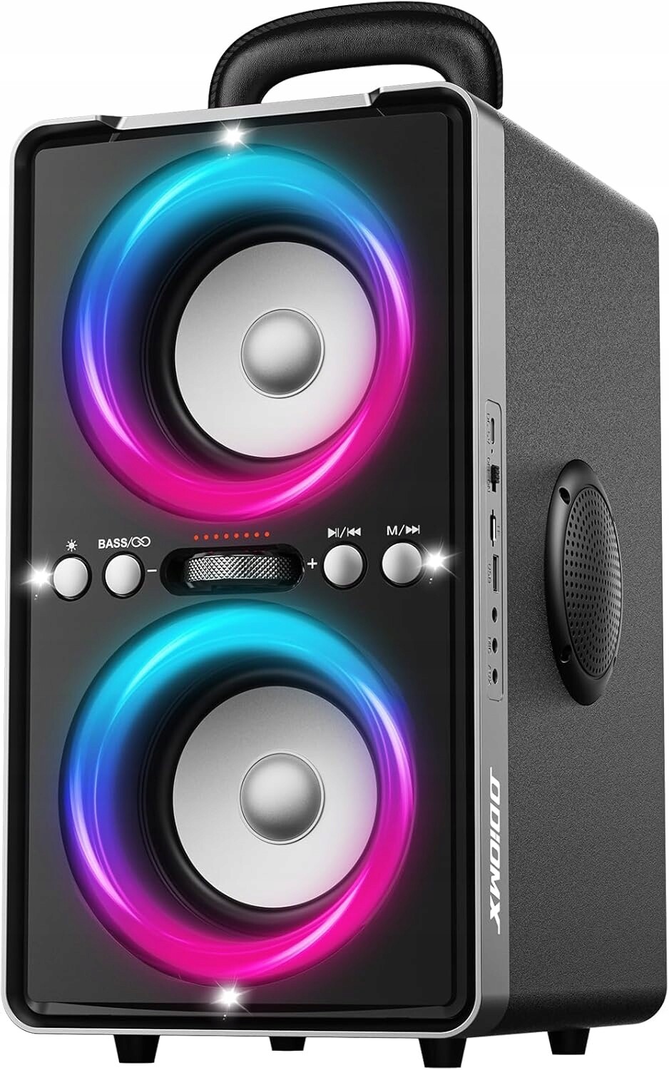 Odiomx přenosný Led reproduktor Bass Bluetooth Speaker černý, 200 W, až 15 hodin