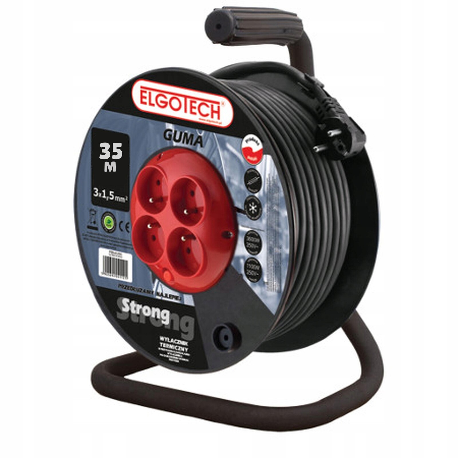 Prodlužovací bubnový kabel z/u 35m Ow 3x1,5 4xGS Strong Elgotech PZB-40-35G