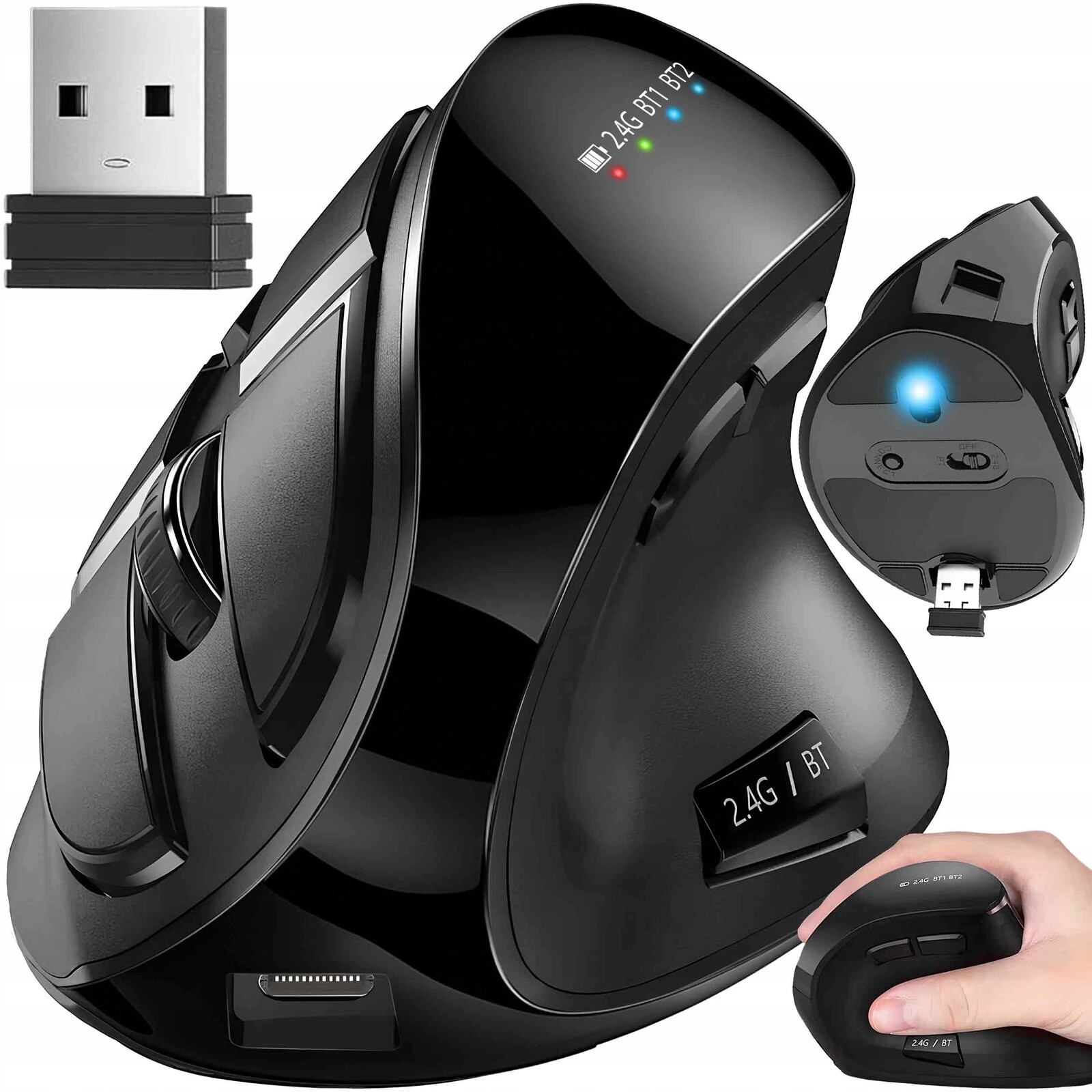 Vertikální myš Ergonomická vertikální bezdrátová myš WiFi Bluetooth Bt